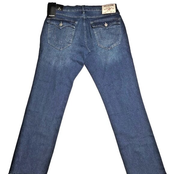 True Religion Geno Relaxed Slim SN Flap Jeans Mens 33x32 Dark Shivering Wash NWT - Picture 8 of 13